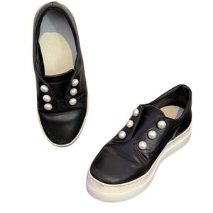 Lewit Arlo Pearl Slip On Platform Sneakers Black Leather Italy Women Size US 5
